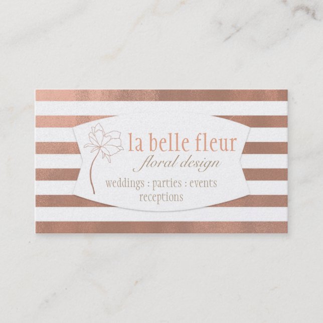 Visite Conception florale de rayure rose d'or : Carte de (Devant)