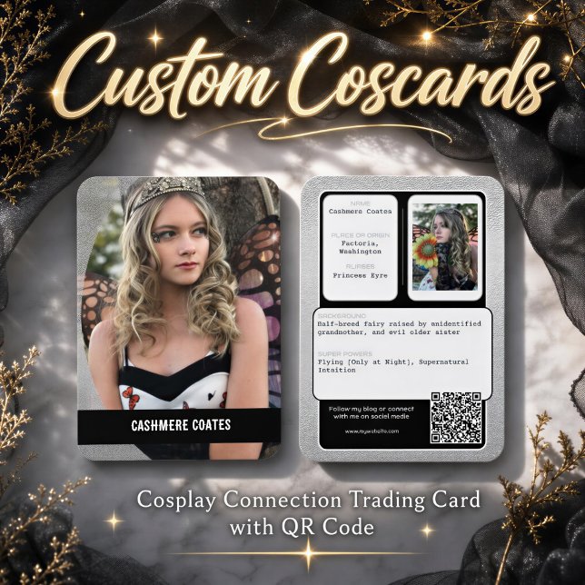 Visite Coscards | Carte de commerce de connexion de code  (Make your cosplay experience complete with custom coscards featuring your character photo & qr code)