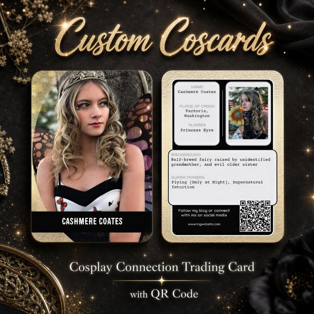 Visite Coscards | Carte de commerce de connexion de code  (This coscard design features your photo, character profile info, custom text and connection qr code)