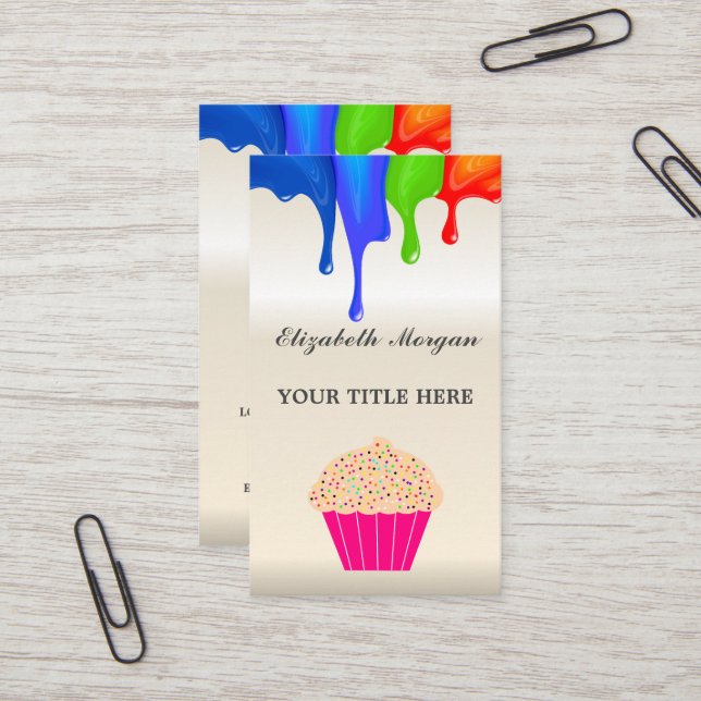 Visite cupcake de couleur arc-en-ciel, chef Carte de visi (Devant/Arrière en situation)