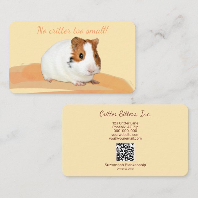 Visite Cute Animal Sitter Guinée Pig QR Code Carte de vis (Devant / Derrière)