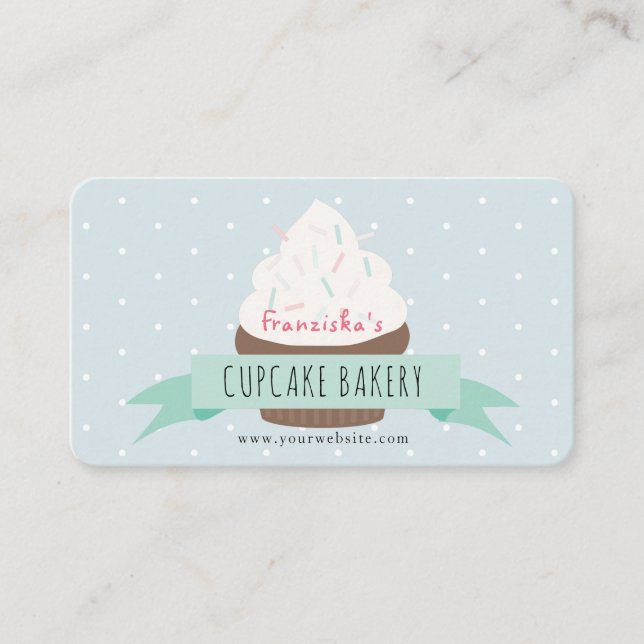Visite Cute Blue Sprinkings Cupcake Bakery Carte de visit (Devant)
