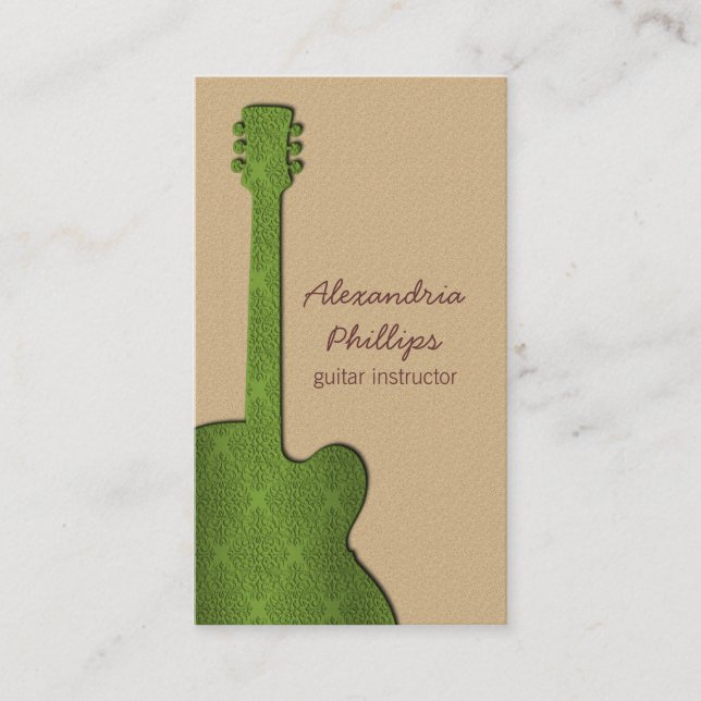 Visite Damask Guitar Music Carte de visite, Olive Green (Devant)