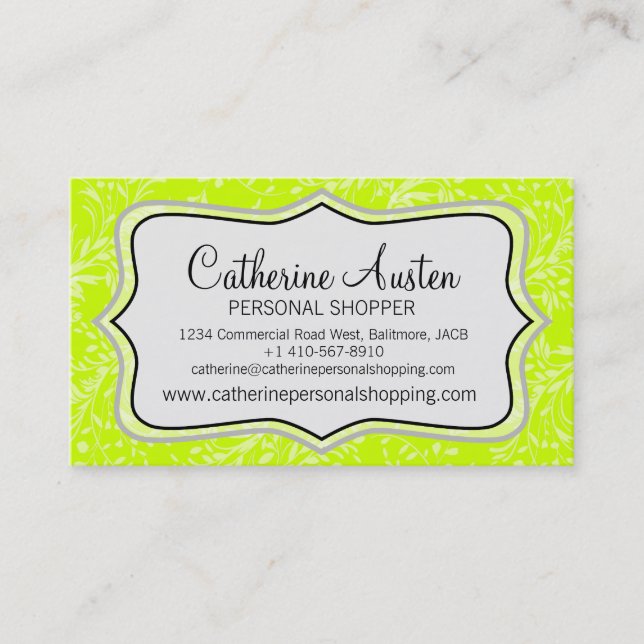 Visite Damask quotidien brillant citron vert carte de vis (Devant)