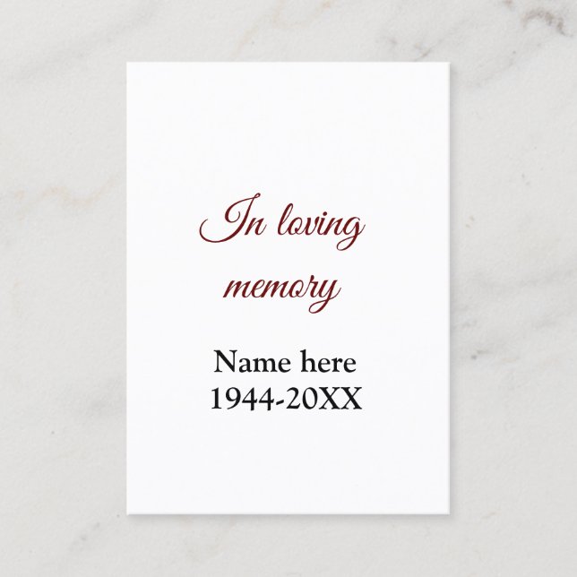 Visite dans l'amour nom de mémoire texte keepsaké carte d (Devant)