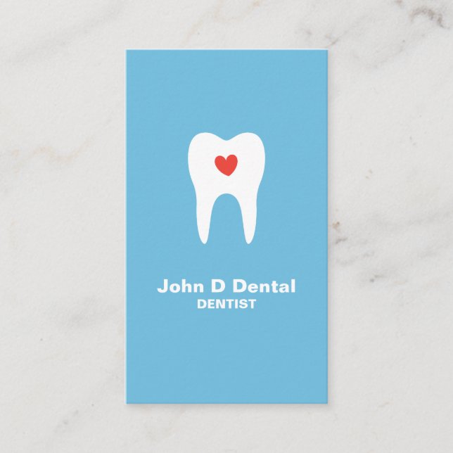 Visite dentiste dentaire bleu dent et coeur carte de visi (Devant)