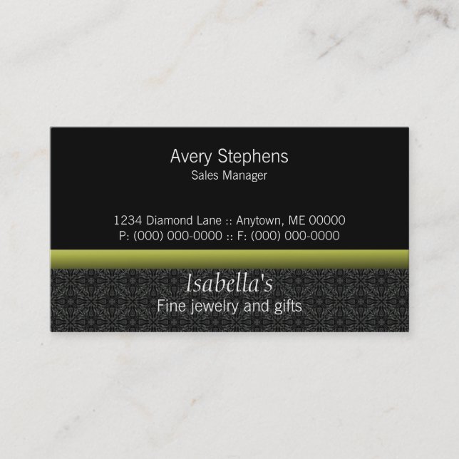 Visite Designer Damask Carte de visite, Olive Green (Devant)
