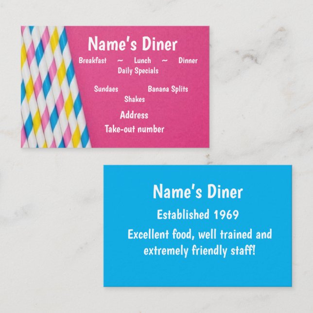 Visite "Diner/Restaurant/Ice Cream Shoppe" Carte de visit (Devant / Derrière)