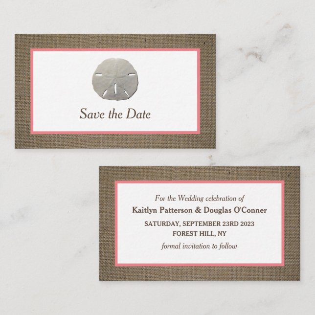 Visite Dollar De Sable & Burlap Enregistrer La Carte Date (Devant / Derrière)