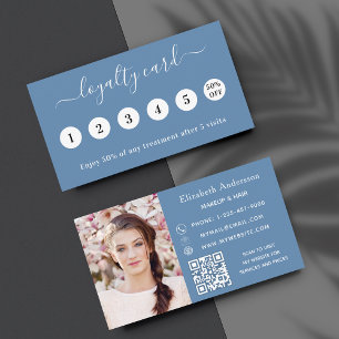 Visite Dusty bleu QR code photo carte de fidélité profess