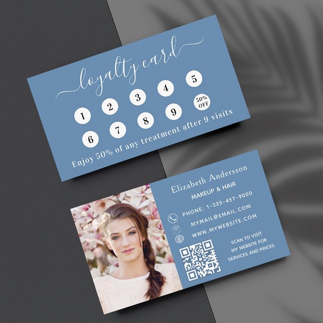 Visite Dusty bleu QR code photo carte de fidélité profess (Créateur téléchargé)