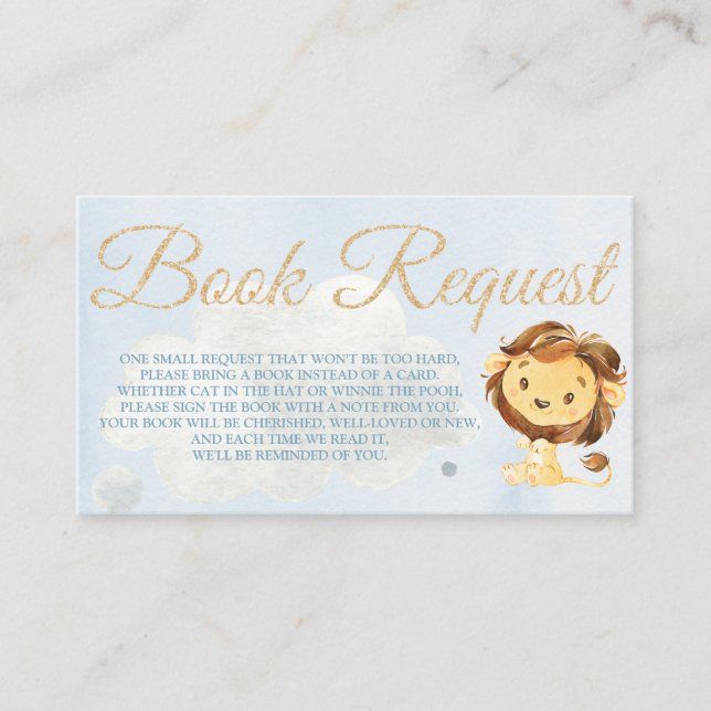 Visite Dusty Blue Lion Demande de carte de Baby shower (Devant)