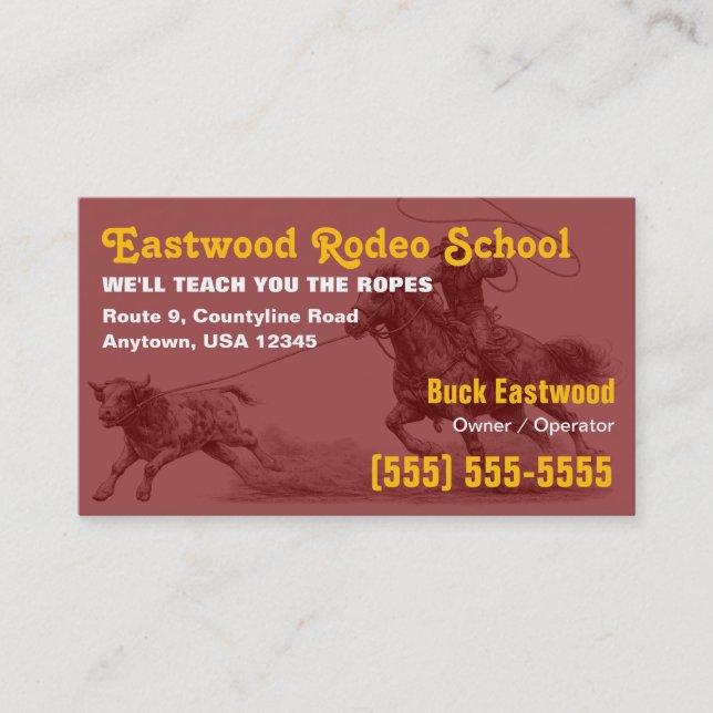 Visite École de Rodéo | Carte d'Instructeur de Roping Cow (Devant)