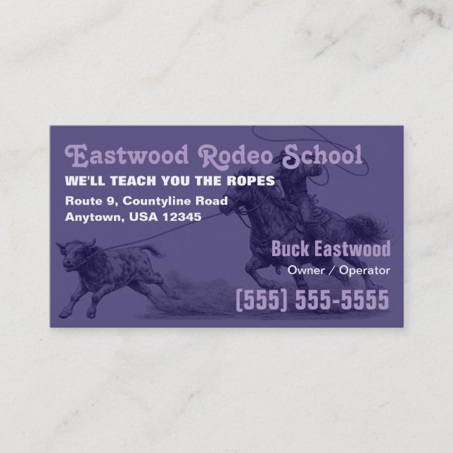 Visite École de Rodéo | Carte d'Instructeur de Roping Cow (Devant)