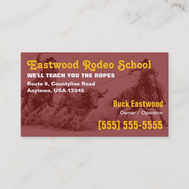 Visite École de Rodéo | Carte d'Instructeur de Roping Cow (Devant)