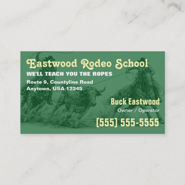 Visite École de Rodéo | Carte d'Instructeur de Roping de  (Devant)