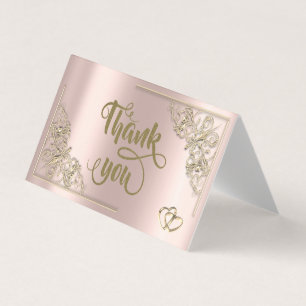 Visite Elégant Gold Hearts Rose Gold Carte de remerciemen