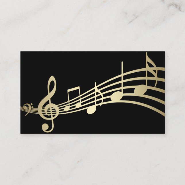 Visite Elégant Gold Music Notes sur Black| Carte de visit (Devant)