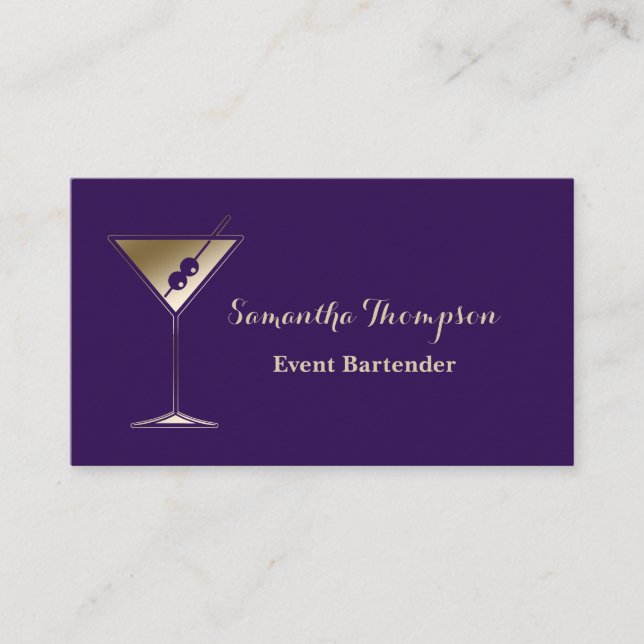 Visite Elegant Gold Purple Événement Bartender Carte de v (Devant)