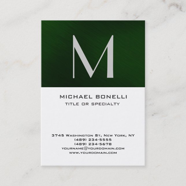 Visite Élégant Monogramme Vert Blanc Simple Carte de visi (Devant)