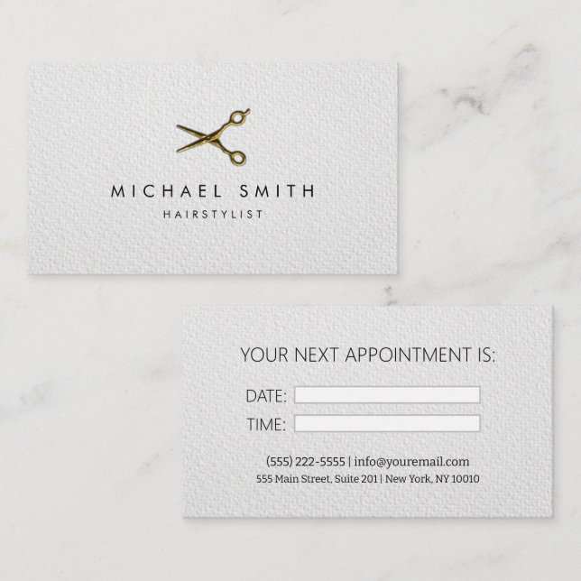 Visite Elégant noir blanc coiffeur Carte de rendez-vous (Devant / Derrière)