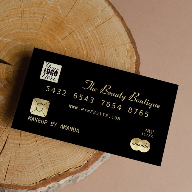 Visite Élégant Noir Noir Or Luxe Logo de carte de crédit (Elegant Chic Black Gold Luxury Credit Card Logo)