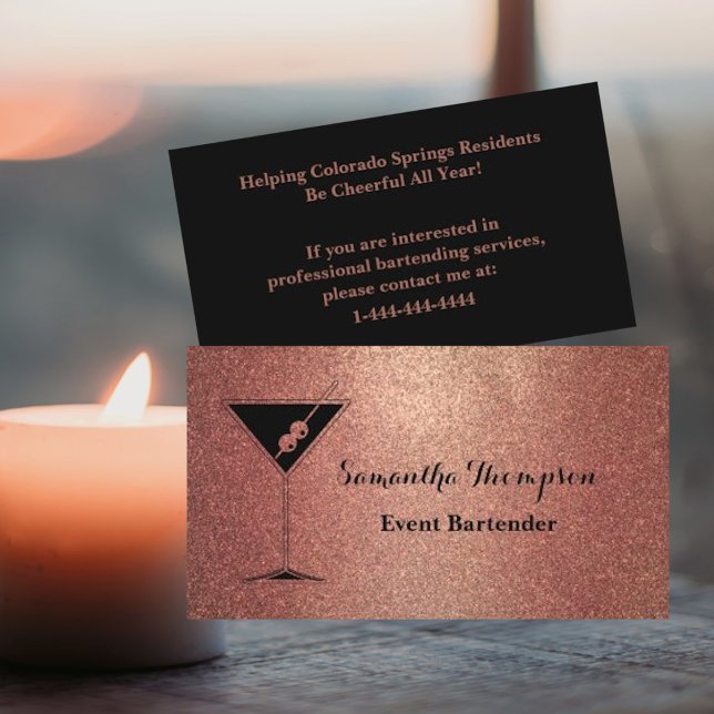 Visite Elegant Rose Gold Evénement Bartender Carte de vis (Créateur téléchargé)