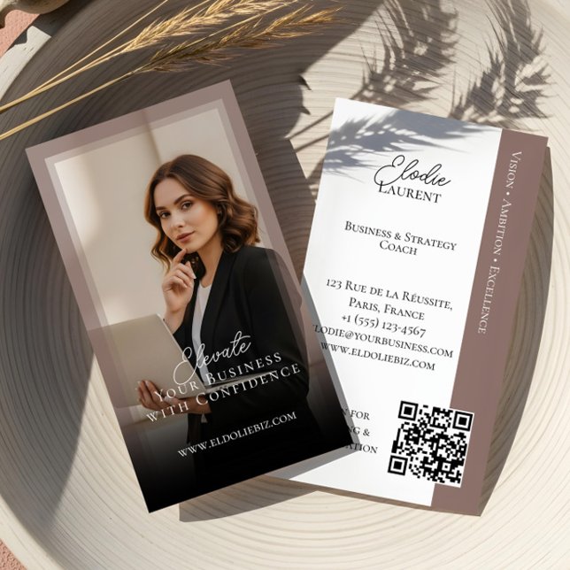 Visite Élégante Carte de Consultant avec Code QR Photo Mi (Elegant Minimal Consulting Coach Photo QR Code Bus Business Card)