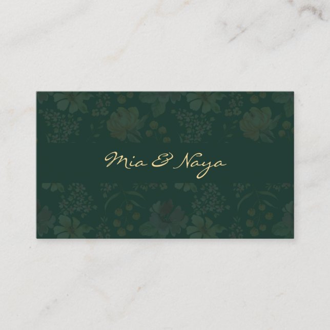 Visite Élégante carte de luxe vert foncé floral écriture  (Devant)