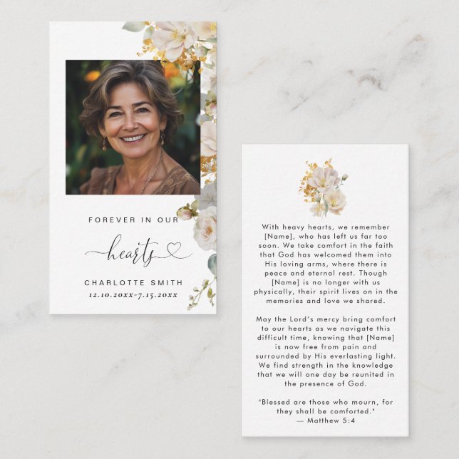 Visite Elégante carte de prière de photos florales (Devant / Derrière)