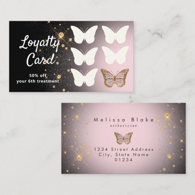 Visite faux papillon de parties scintillant de carte de f (Devant / Derrière)