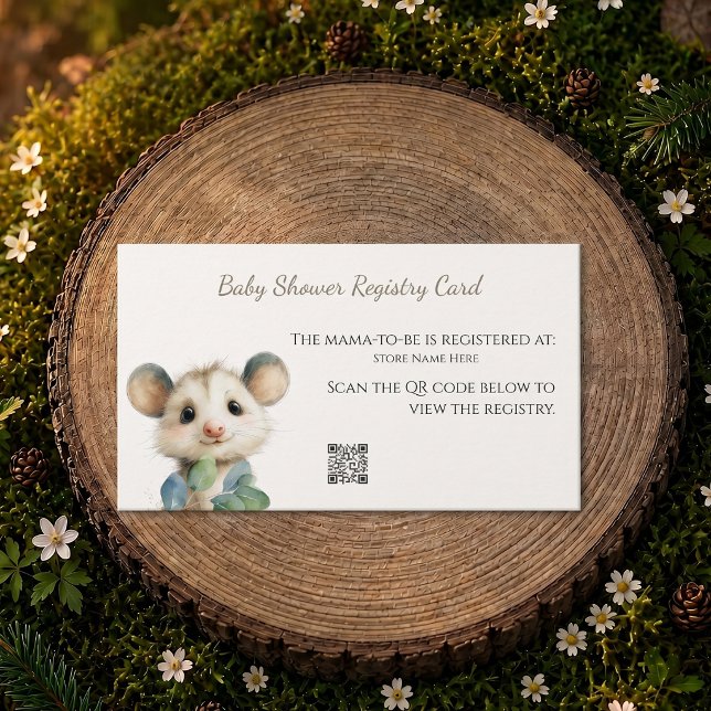 Visite Fête de naissance de l'opossum forestier • Carte d (Woodland Opossum Baby Shower • Registry Card)