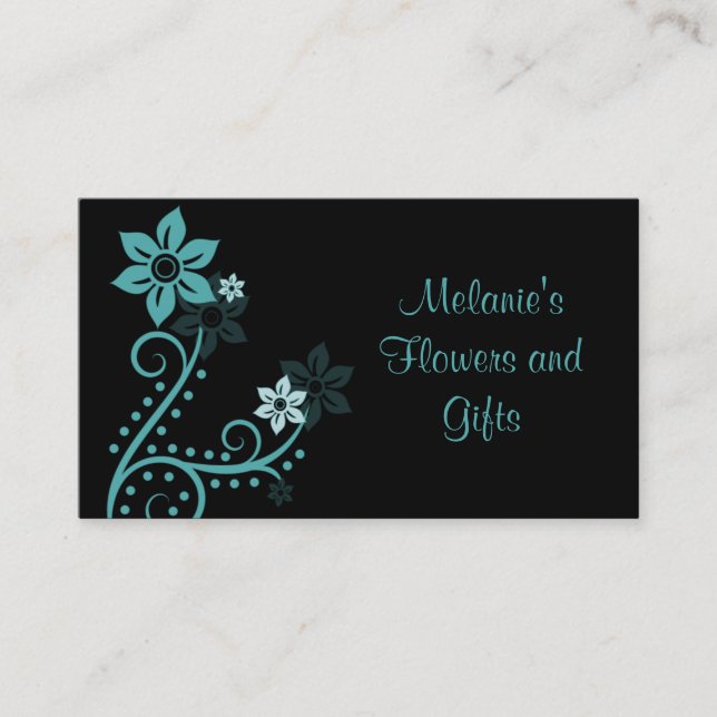 Visite Fleurs exquises Carte de visite, Turquoise (Devant)