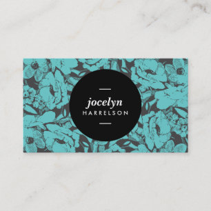Visite Fleurs Turquoises modernes Black Circle Carte de v