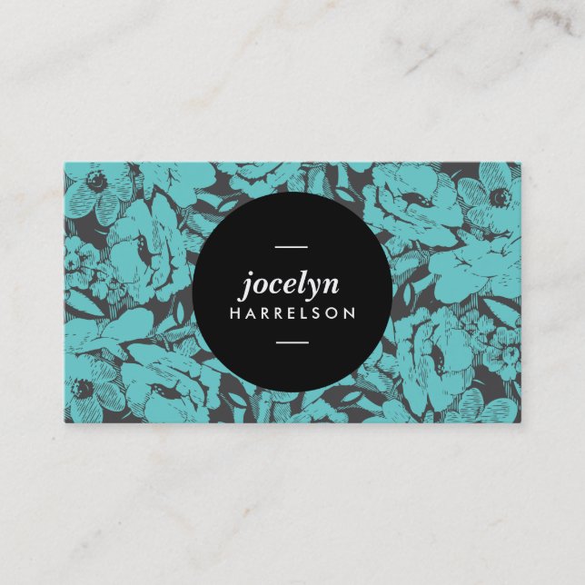 Visite Fleurs Turquoises modernes Black Circle Carte de v (Devant)