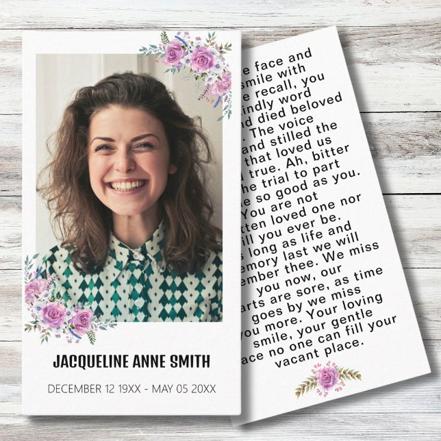 Visite Floral Custom Photo Funeral Carte de prière commém (Créateur téléchargé)