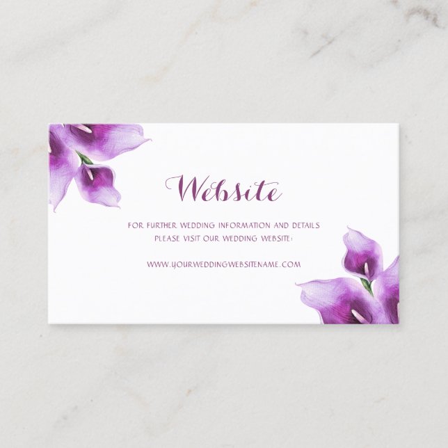 Visite Floral violet Calla Lily Mariage Carte de site Web (Devant)