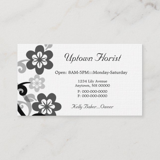 Visite Fun et Flirty Floral Carte de visite, Gris (Devant)
