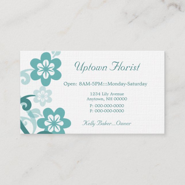Visite Fun et Flirty Floral Carte de visite, Turquoise (Devant)