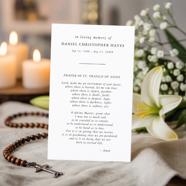 Visite Funérailles Carte de prière St. Francis en noir et (Créateur téléchargé)