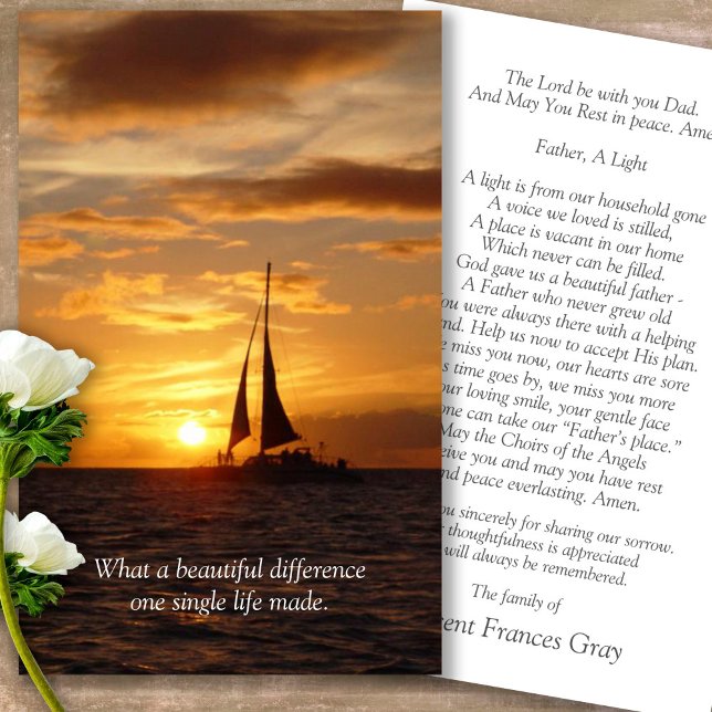 Visite Funérailles Hawaiian Sunset Prayer Cartes de Sympa (sunset, sunrise, beach, celebration of life, in loving memory of, prayer cards for bereavement)