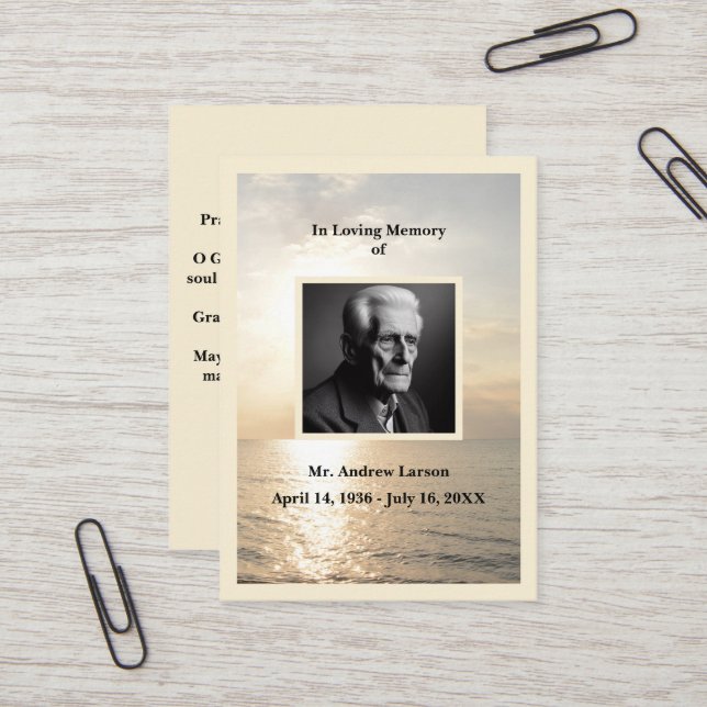 Visite Funérailles Memorial Ocean Sunrise - Carte de priè (Devant/Arrière en situation)