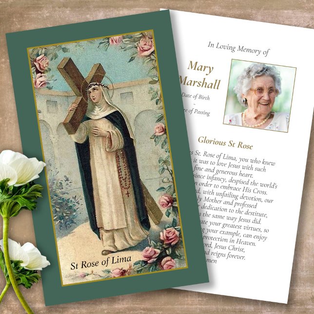 Visite Funérailles Memorial St Rose Prayer Cartes de Symp (catholic, religious, celebration of life, in loving memory of, prayer cards for bereavement)