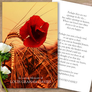 Visite Funérailles Rouge Poppy Memorial Prière Cartes de
