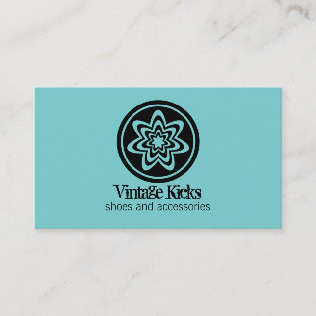 Visite Funky Retro Bloom Carte de visite, Turquoise (Devant)