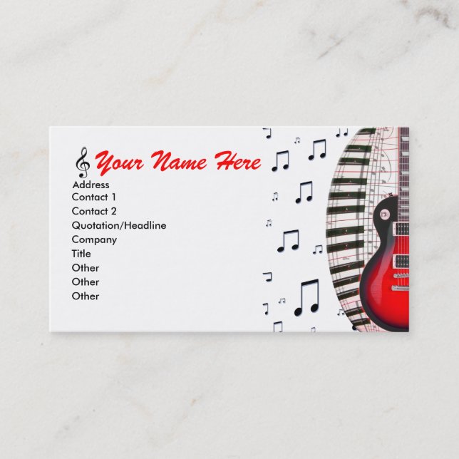 Visite Guitare Piano Keyboard Notes musicales Carte de vi (Devant)