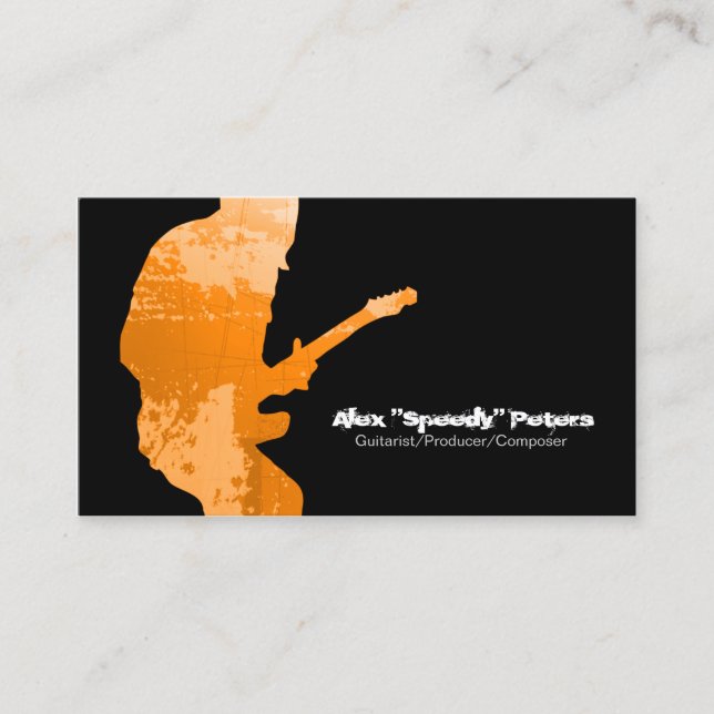 Visite Guitariste Grunge Orange Silhouette Carte de visit (Devant)