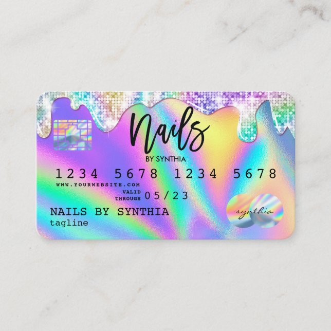 Visite Holographe Carte de crédit Nail Tech (Devant)