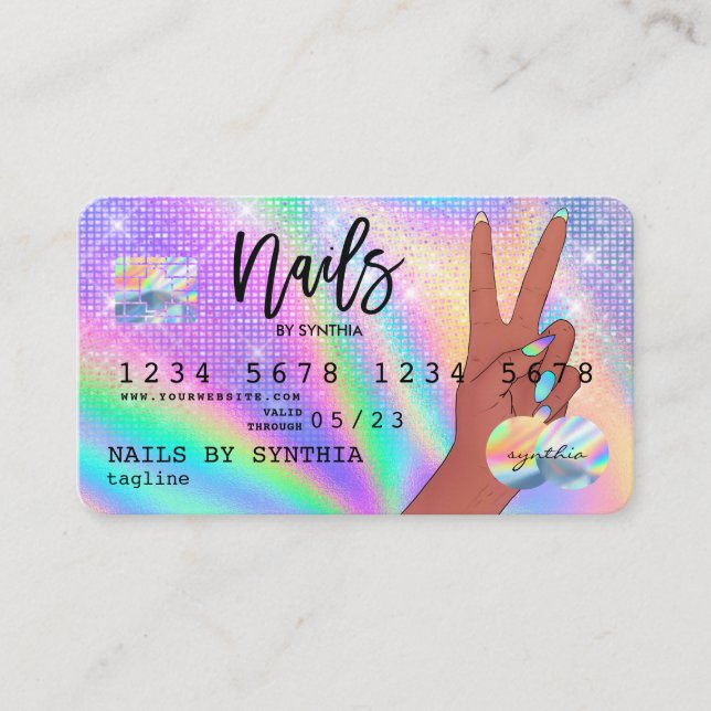 Visite Holographe Carte de crédit Nail Tech (Devant)