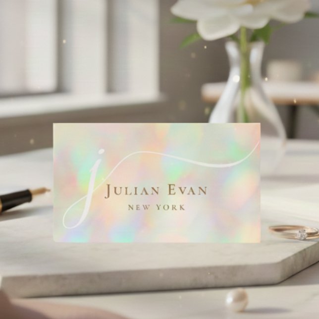 Visite Holographie moderne Luxe Script Aura Carte de visi (Modern Holographic Luxe Script Aura Business Card)